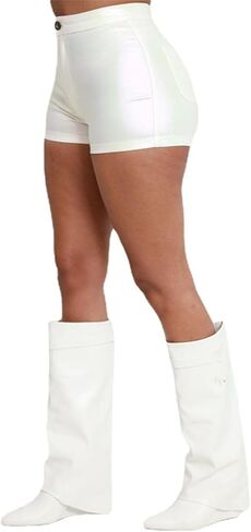 Women's Metallic Faux Leather Shorts, Sexy Stretch PU Shorts (9 Color) in Saudi Arabia