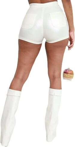 Women's Metallic Faux Leather Shorts, Sexy Stretch PU Shorts (9 Color) in Saudi Arabia