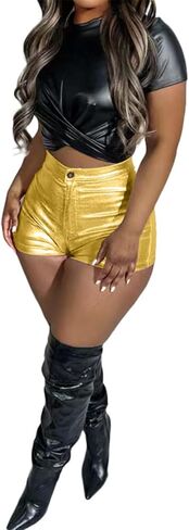 Women's Metallic Faux Leather Shorts, Sexy Stretch PU Shorts (9 Color) in Saudi Arabia