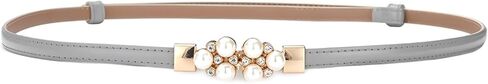Women Skinny Leather Belt Solid Color Pearl Decoration Metal Interlock Buckle Adjustable Thin Waist Belt Dress Belt in Saudi Arabia