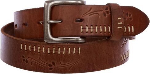 Snap On Floral Embossed Stitching Full Grain Leather Belt in Saudi Arabia
