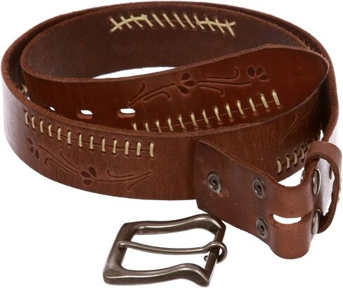Snap On Floral Embossed Stitching Full Grain Leather Belt in Saudi Arabia