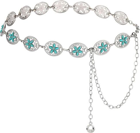 AWAYTR Western Chain Belt for Womens - Adjustable Boho Turquoise Metal Cowgirl Waist Chain Belt for Dress Jeans in Saudi Arabia