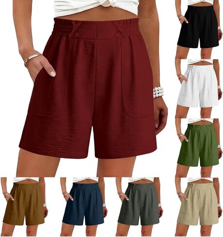 Shorts for Women Dressy Casual Shorts Summer Elastic Waist Short Soft Business Short with Pockets Casual Bottoms in Saudi Arabia
