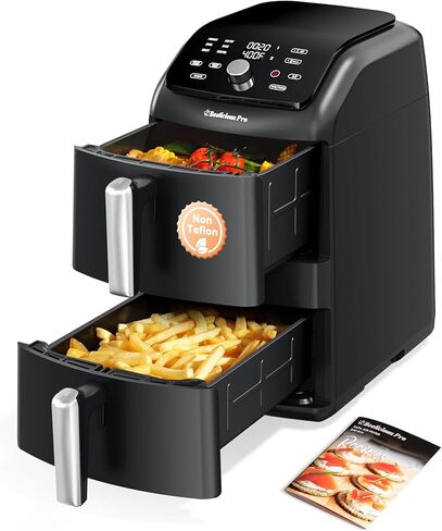 12QT Large Double Air Fryer, 10-in-1 Dual Airfryer with 2 Baskets & SyncHeat Tech for Even Cooking, Stacked Compact Design, Smart Finish & Match Cook, PFAS-Free Nonstick, Dishwasher Safe, Black in Kuwait