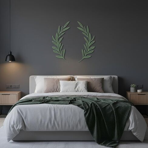 AIM & GGKK Sage Green Metal Olive Branch Leaf Wall Decor - Rustic Botanical Metal Wall Art for Living Room, Bathroom, Dining Room - Elegant Leaf Art Decor in Kuwait