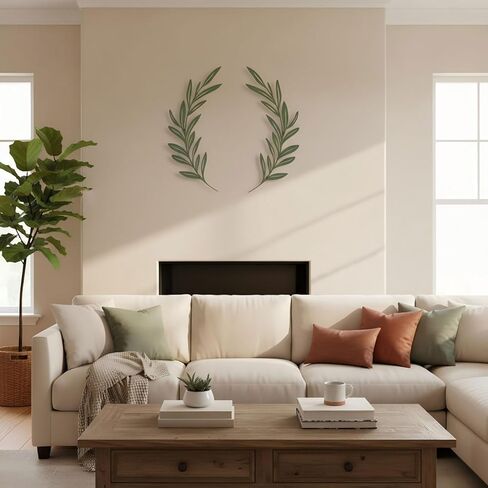 AIM & GGKK Sage Green Metal Olive Branch Leaf Wall Decor - Rustic Botanical Metal Wall Art for Living Room, Bathroom, Dining Room - Elegant Leaf Art Decor in Kuwait