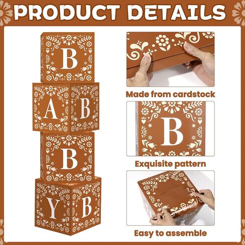 4 قطع من ديكورات حفلات استحمام الطفل المكسيكي، صناديق الأطفال المكسيكية بابيل بيكادو مع حروف دي بارو تيراكوتا، كتل الخامس من مايو دي مايو، ديكور صندوق لكشف الجنس عن عيد ميلاد فييستا صور الدعائم in Kuwait