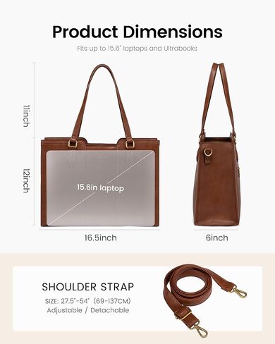 LOVEVOOK 15.6 Inch Laptop Bag for Women - Waterproof Work Bag for Women & Vintage Laptop Tote Bag with Wristlet, Beige/Coffee in Saudi Arabia