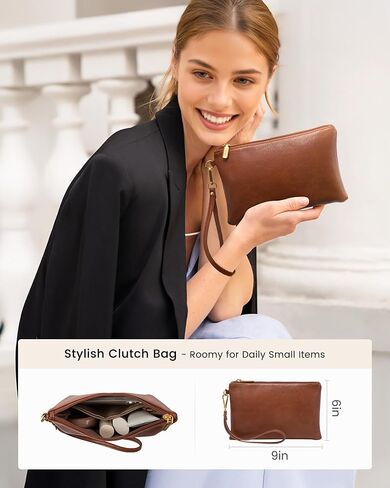 LOVEVOOK 15.6 Inch Laptop Bag for Women - Waterproof Work Bag for Women & Vintage Laptop Tote Bag with Wristlet, Beige/Coffee in Saudi Arabia