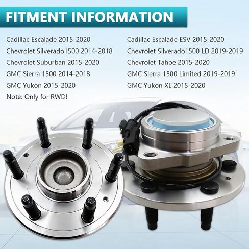 مجموعة محور تحمل العجلات الأمامية 515159 لكاديلاك إسكاليد 2015-2020، شيفروليه سيلفرادو 1500 2014-2018، سوبربان تاهو 2015-2020، جي إم سي سييرا 1500 2014-2018، يوكون 2015-2020 RWD (قطعتان) in Kuwait