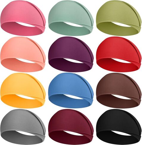 Headbands for Women, 12 Pack Non Slip Wide Head Bands Stretchy Moisture Wicking Fashion Multiple Colors Hair Bands for Sports, Yoga, Running, Daily Life in Saudi Arabia
