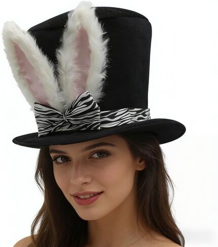 Easter Rabbit Ears Hat,Plush Bunny Ear Top Hat Cosplay for Women Men Adults Halloween Party Costume in Kuwait