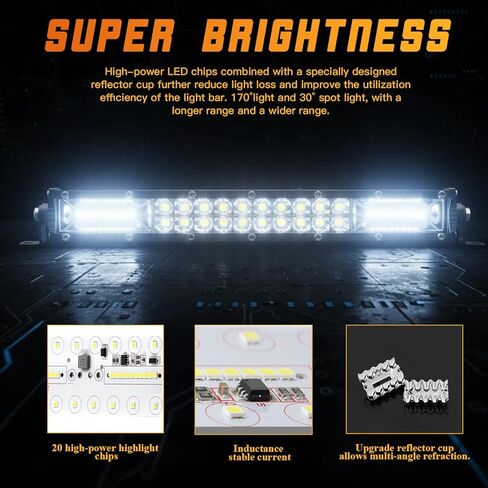 شريط إضاءة LED نحيف، قضبان إضاءة مزدوجة الصف 12 بوصة، مصابيح LED 12 فولت 24 فولت 120 وات مصابيح LED للطرق الوعرة للشاحنات ATV UTV، عربة بيك اب للجرارات SUV Jeep (10 قطع) in Kuwait