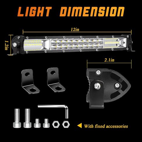 شريط إضاءة LED نحيف، قضبان إضاءة مزدوجة الصف 12 بوصة، مصابيح LED 12 فولت 24 فولت 120 وات مصابيح LED للطرق الوعرة للشاحنات ATV UTV، عربة بيك اب للجرارات SUV Jeep (10 قطع) in Kuwait