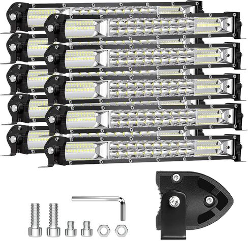 شريط إضاءة LED نحيف، قضبان إضاءة مزدوجة الصف 12 بوصة، مصابيح LED 12 فولت 24 فولت 120 وات مصابيح LED للطرق الوعرة للشاحنات ATV UTV، عربة بيك اب للجرارات SUV Jeep (10 قطع) in Kuwait