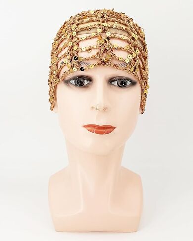 Women's Summer Glitter Sequin Beanie Boho Hollow Out Crochet Hat for Beach Travel Party in Saudi Arabia