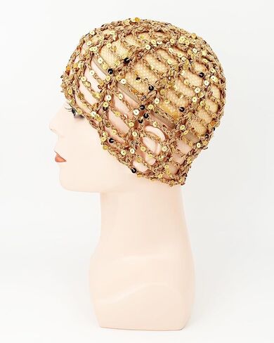Women's Summer Glitter Sequin Beanie Boho Hollow Out Crochet Hat for Beach Travel Party in Saudi Arabia