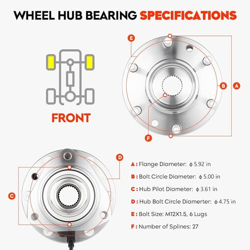 مجموعة محمل محور العجلة الأمامية مناسبة لسيارة Chevy Trailblazer EXT SSR/Buick Rainier 4.2L/ Saab 9-7x 4.2L/ GMC Envoy 4.2L XL XUV/Oldsmobile Bravada/Isuzu Ascender 4.2L 6Lug w/ABS يستبدل 513188 قطعتان in Kuwait