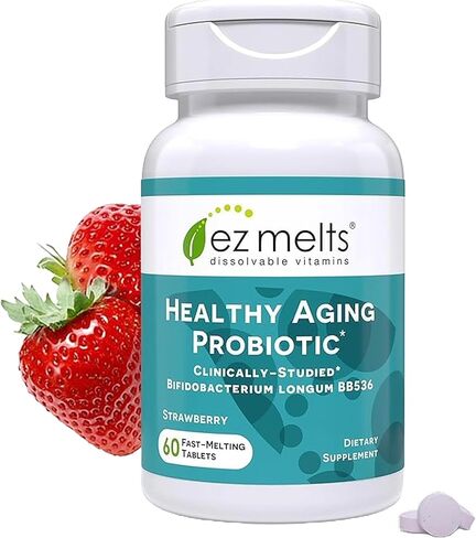 EZ Melts Dissolvable Healthy Aging Probiotic, Bifidobacterium Longum BB536 (2 Billion CFU), Sugar-Free, Probiotics for Women & Men 50+, 2-Month Supply in Kuwait