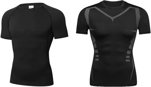 Men's 2 Pack Athletic Shirt Short Sleeve Baselayer Stretch Workout Training Gym Shirts in Saudi Arabia