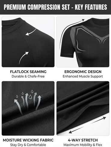 Men's 2 Pack Athletic Shirt Short Sleeve Baselayer Stretch Workout Training Gym Shirts in Saudi Arabia
