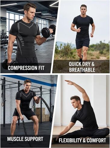 Men's 2 Pack Athletic Shirt Short Sleeve Baselayer Stretch Workout Training Gym Shirts in Saudi Arabia