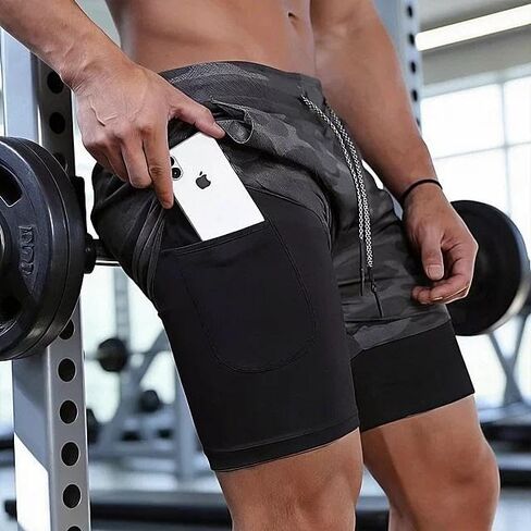 Men's 2 in 1 Running Shorts 5" Quick Dry Gym Athletic Workout Shorts for Men with Phone Pockets in Saudi Arabia