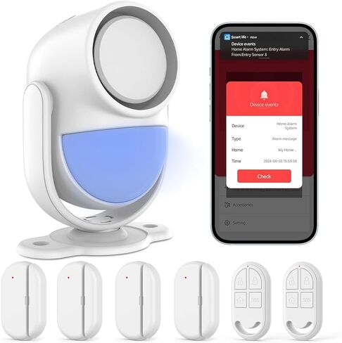 PANACARE 125db Loud Motion Sensor Alarm Indoor Wireless Infrared Security Motion Detector with Siren Light/Remote Control /3*AA Battery for Home/Shed/Garage in Kuwait