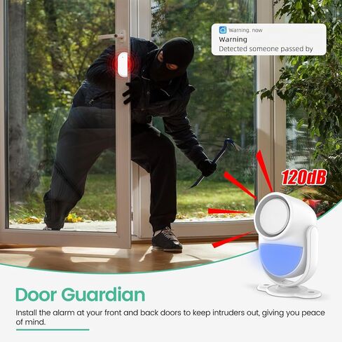 PANACARE 125db Loud Motion Sensor Alarm Indoor Wireless Infrared Security Motion Detector with Siren Light/Remote Control /3*AA Battery for Home/Shed/Garage in Kuwait