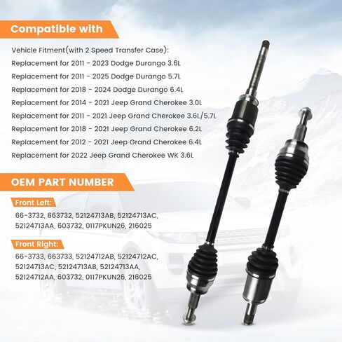 2PCS Front CV Axle Shaft Assembly Left Right Fit for 2011-2021 Jeep Grand Cherokee 2011-2022 Dodge Durango AWD, Pair CV Joint Shaft Driver Passenger Side Replace 66-3732 66-3733 52124713AB 52124712AB in Saudi Arabia