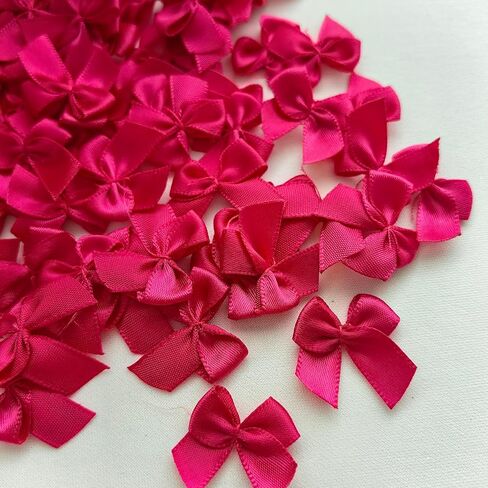 30pcs Pink Mini Satin Ribbon Bows Flowers 1" x3/4" Appliques DIY Craft in Saudi Arabia