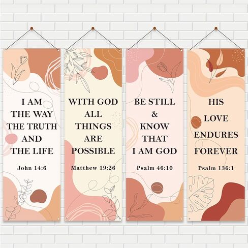 4-Piece Church Banners with Scripture, Boho Decor for Sanctuary Walls, Inspirational Bible Verse Hanging Signs,2 x 6 Feet, Perfect for Worship and Religious Events in Saudi Arabia