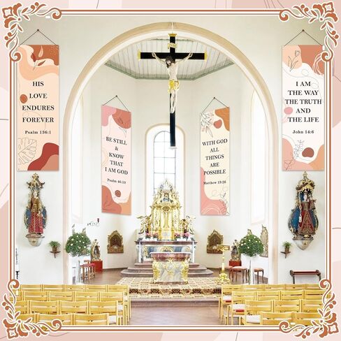 4-Piece Church Banners with Scripture, Boho Decor for Sanctuary Walls, Inspirational Bible Verse Hanging Signs,2 x 6 Feet, Perfect for Worship and Religious Events in Saudi Arabia