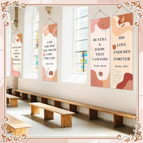 4-Piece Church Banners with Scripture, Boho Decor for Sanctuary Walls, Inspirational Bible Verse Hanging Signs,2 x 6 Feet, Perfect for Worship and Religious Events in Saudi Arabia