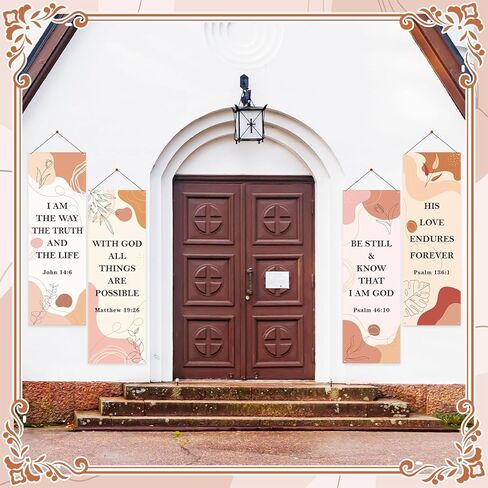 4-Piece Church Banners with Scripture, Boho Decor for Sanctuary Walls, Inspirational Bible Verse Hanging Signs,2 x 6 Feet, Perfect for Worship and Religious Events in Saudi Arabia