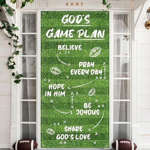 Christian Football Party Decoration Religious Door Cover Football Theme Hanging Banner Christian Style Porch Banner for Match Days Touchdown Sports Birthday Parties Indoor and Outdoor Supplies in Kuwait