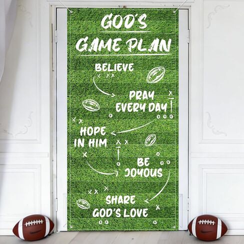 Christian Football Party Decoration Religious Door Cover Football Theme Hanging Banner Christian Style Porch Banner for Match Days Touchdown Sports Birthday Parties Indoor and Outdoor Supplies in Kuwait