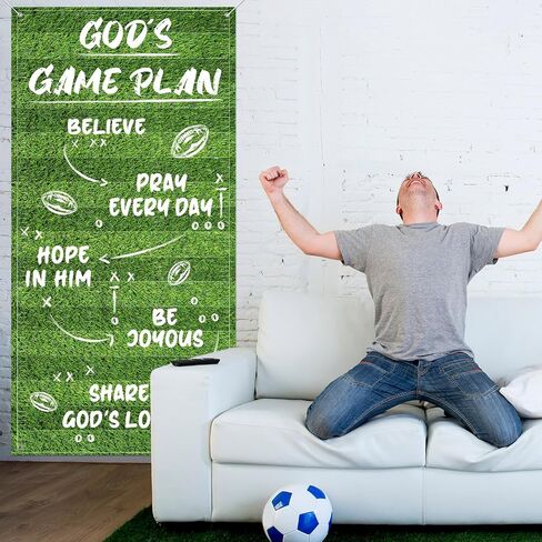 Christian Football Party Decoration Religious Door Cover Football Theme Hanging Banner Christian Style Porch Banner for Match Days Touchdown Sports Birthday Parties Indoor and Outdoor Supplies in Kuwait