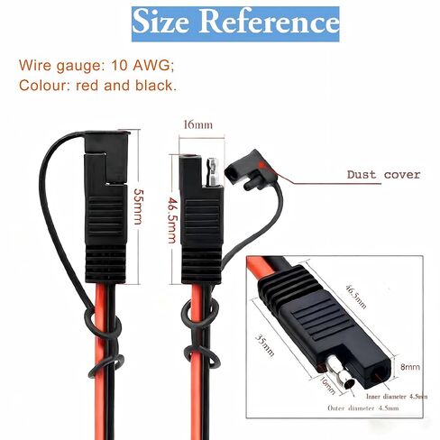 2 Pack 10AWG SAE Plug to 2Pin Cable Extension Quick Disconnect Connector with 1FT Disconnect Plug for Solar Panel Car Motorcycle in Kuwait