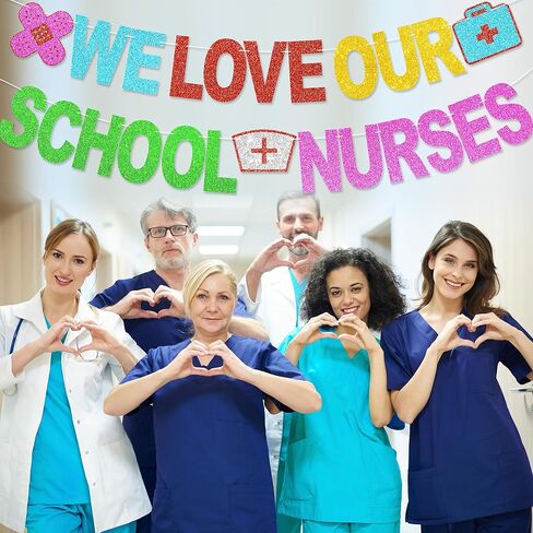 لافتة "نحن نحب ممرضات مدرستنا" - ديكورات مكتب ممرضات المدرسة العربية لهدايا تقدير يوم الممرضة in Kuwait