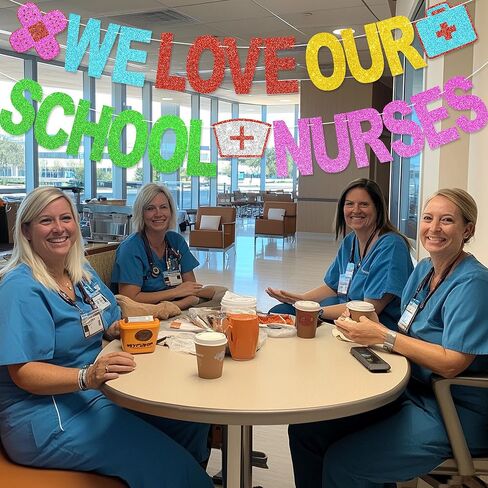 لافتة "نحن نحب ممرضات مدرستنا" - ديكورات مكتب ممرضات المدرسة العربية لهدايا تقدير يوم الممرضة in Kuwait