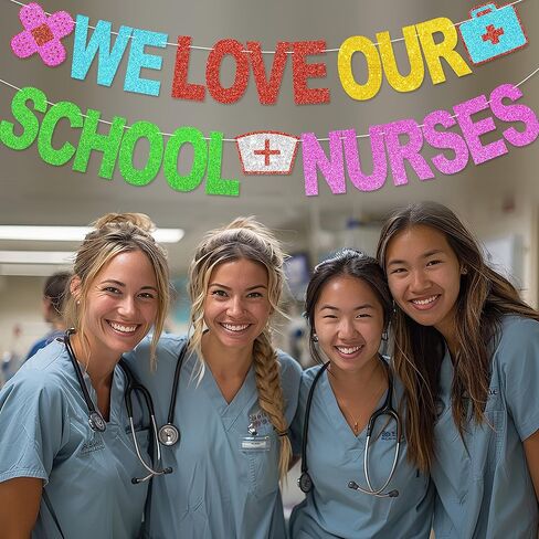 لافتة "نحن نحب ممرضات مدرستنا" - ديكورات مكتب ممرضات المدرسة العربية لهدايا تقدير يوم الممرضة in Kuwait