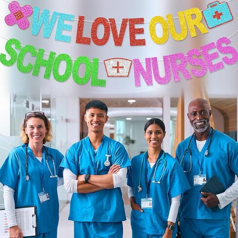 لافتة "نحن نحب ممرضات مدرستنا" - ديكورات مكتب ممرضات المدرسة العربية لهدايا تقدير يوم الممرضة in Kuwait