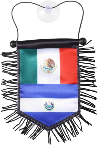 Mexico & El Salvador Flag Car Mirror Hanging Accessory – Double-Sided Banner Decoration for Rearview Mirror, Car, Home, or Office in Saudi Arabia