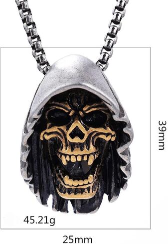 Mens Gothic Stainless Steel Cap Death Skull Grim Reaper Pendant Necklace in Saudi Arabia