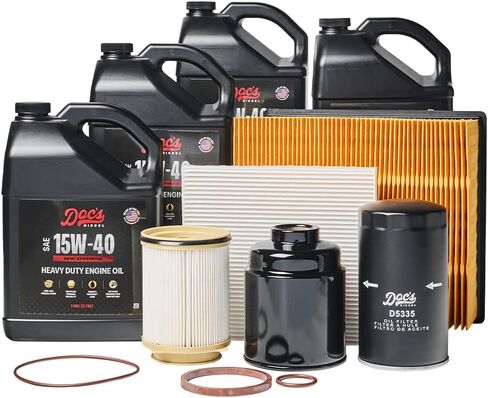 Doc's Diesel 5W-40 Full Synthetic Oil + Filter Maintenance Kit DGF410+DGF401+D5335+DPA6314+D3705+DOCS5W40-3 | Compatible with RAM 6.7L Cummins 2500, 3500, 4500, 5500 2013-2018 in Saudi Arabia