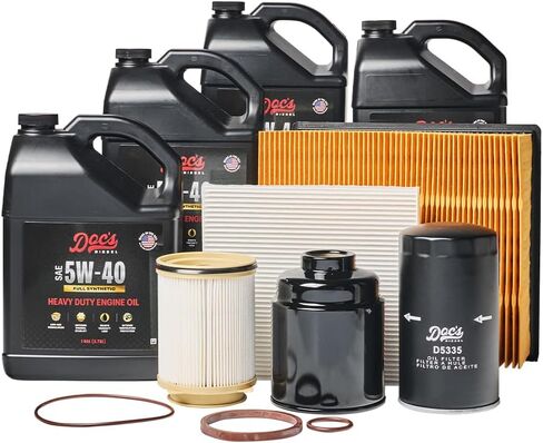 Doc's Diesel 5W-40 Full Synthetic Oil + Filter Maintenance Kit DGF410+DGF401+D5335+DPA6314+D3705+DOCS5W40-3 | Compatible with RAM 6.7L Cummins 2500, 3500, 4500, 5500 2013-2018 in Saudi Arabia