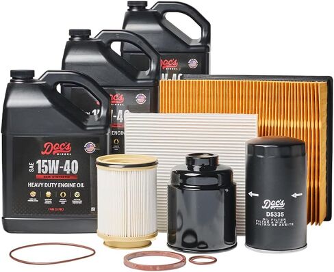 Doc's Diesel 5W-40 Full Synthetic Oil + Filter Maintenance Kit DGF410+DGF401+D5335+DPA6314+D3705+DOCS5W40-3 | Compatible with RAM 6.7L Cummins 2500, 3500, 4500, 5500 2013-2018 in Saudi Arabia