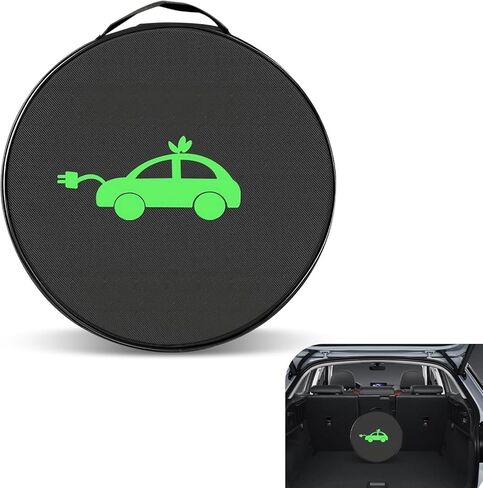 Car Tools Cable Bag, Waterproof Oxford Cloth Jumper Cable Bag, Portable EV Charger Storage Organizer, Cords Hoses Organizer with Handle for Car Trunk, Universal for Most Cars (Round) in Saudi Arabia